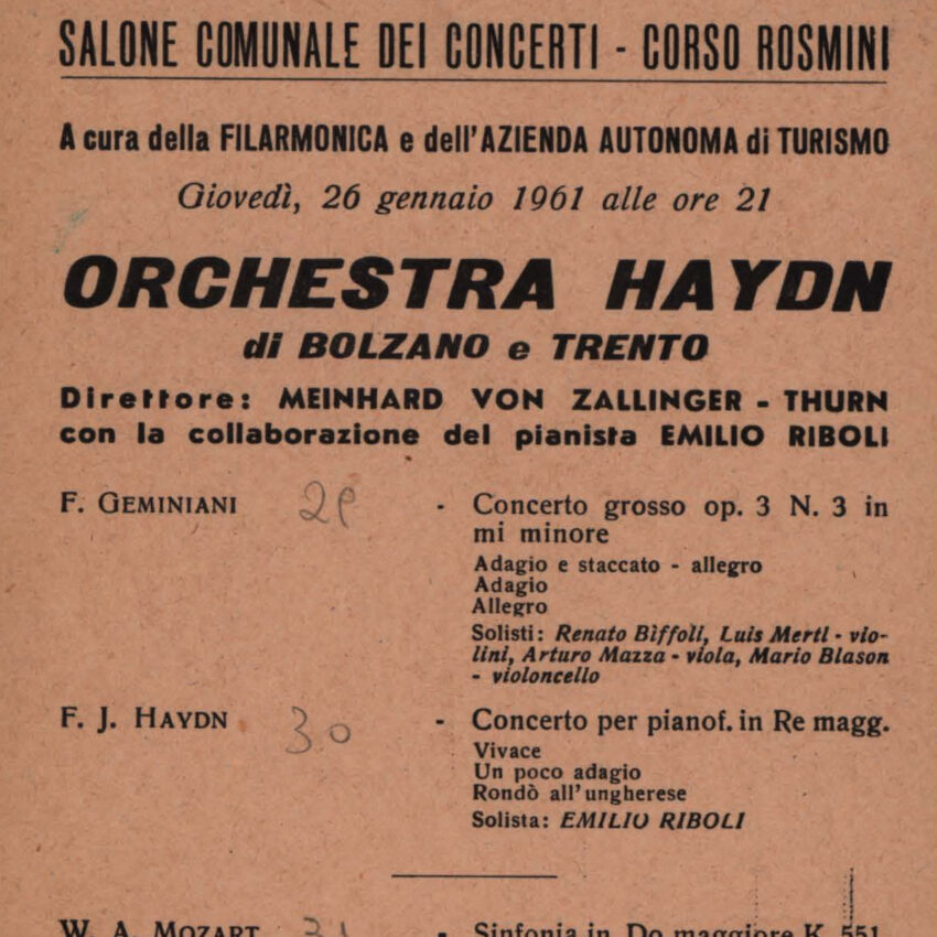 Concerto, Orchestra Haydn, Programma di sala