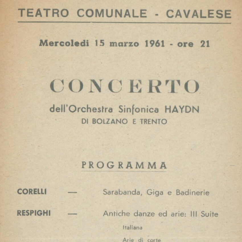 Concerto, Orchestra Haydn, Programma di sala, Cavalese
