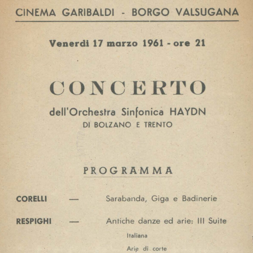 Concerto, Orchestra Haydn, Programma di sala, Borgo Valsugana