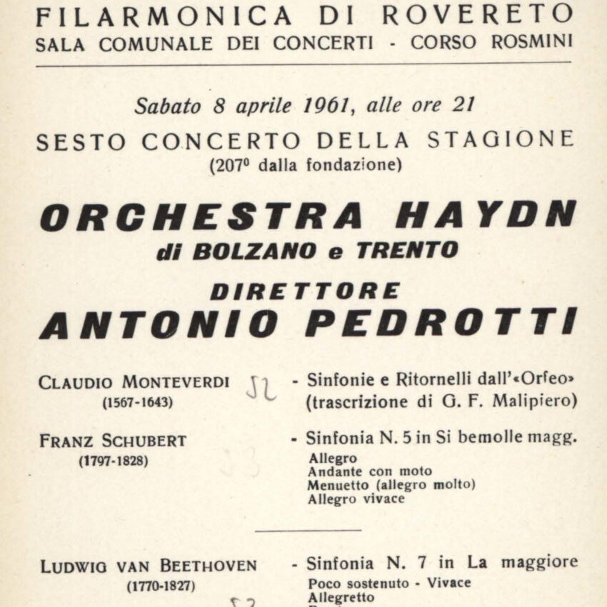 Concerto, Orchestra Haydn, Programma di sala, Rovereto