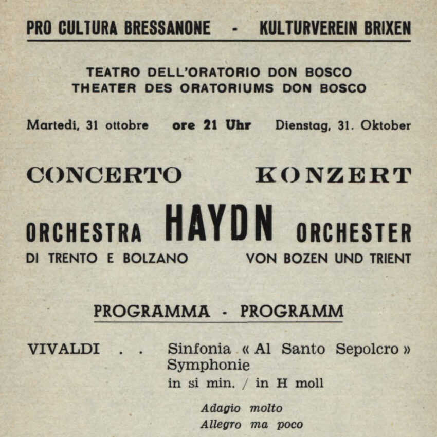 Programma di sala, Orchestra Haydn, Bressanone, Brixen, 1961-1962