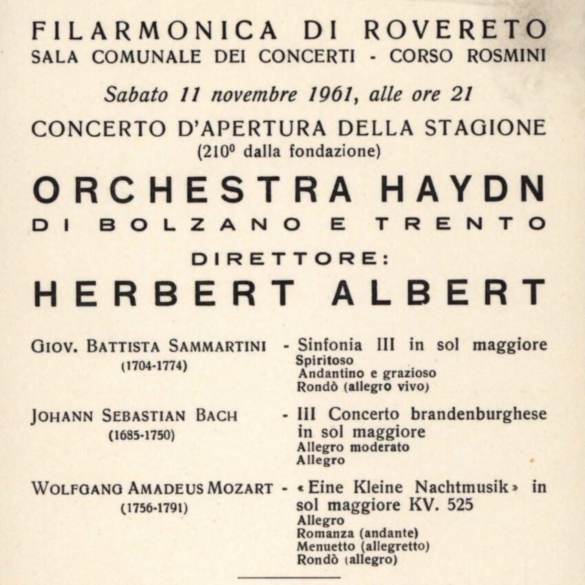 Programma di sala, Orchestra Haydn, Rovereto, 1961-1962