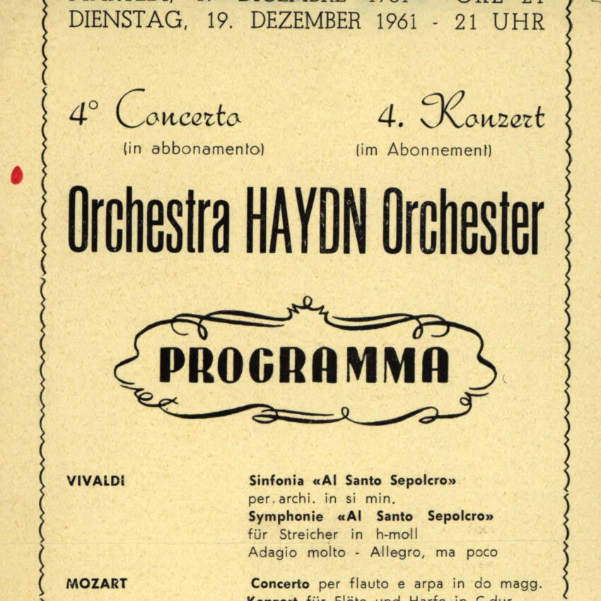 Programma di sala, Orchestra Haydn, Bolzano, Bozen, 1961-1962