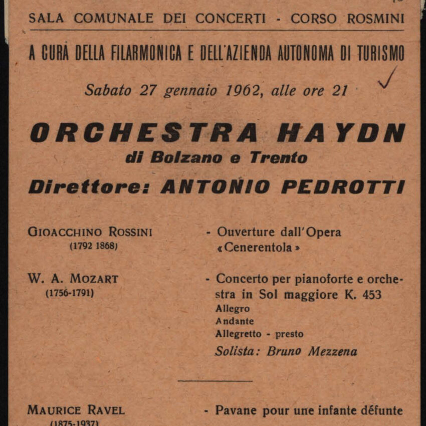 Programma di sala, Orchestra Haydn, Concerto, Rovereto, 1961-1962