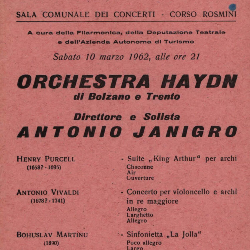 Programma di sala, Orchestra Haydn, Concerto, Rovereto, 1961-1962