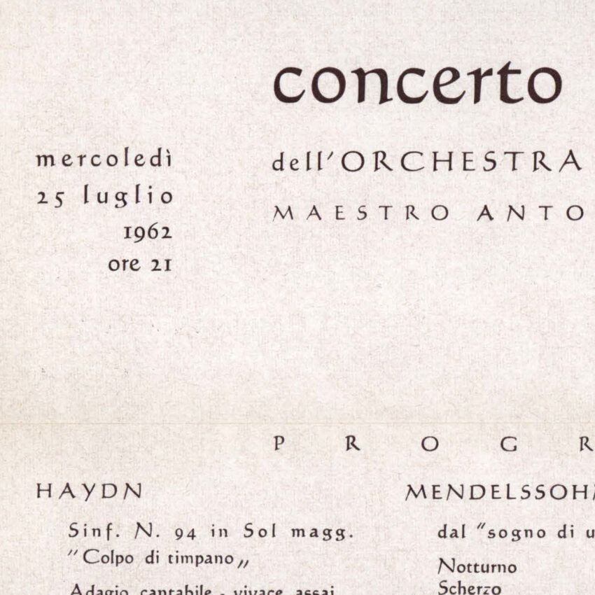 Programma di sala, Orchestra Haydn, Concerto, Cavalese, 1961-1962