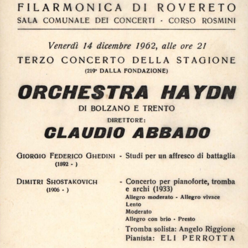 Concerto, Orchestra Haydn, Programma di sala, Rovereto, 1962-1963