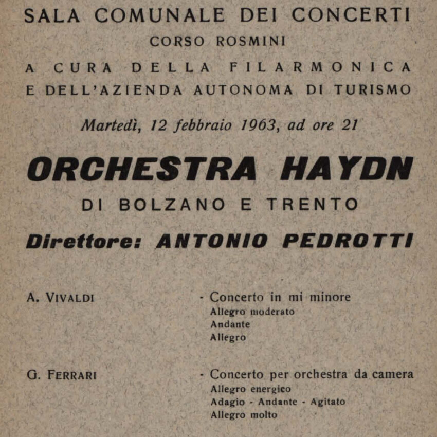 Concerto, Orchestra Haydn, Programma di sala, Rovereto, 1962-1963