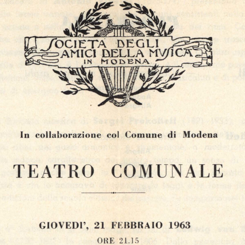 Concerto, Orchestra Haydn, Programma di sala, Modena, 1962-1963