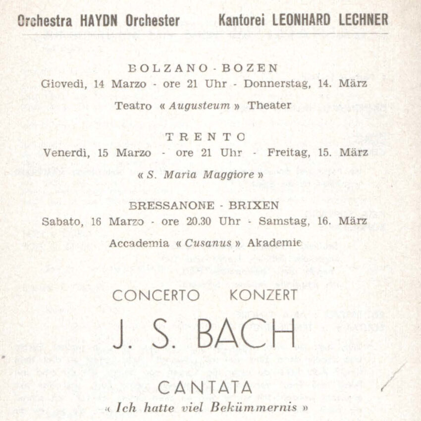 Concerto, Orchestra Haydn, Programma di sala, Bolzano, Bozen, Brixen, Bressanone, 1962-1963