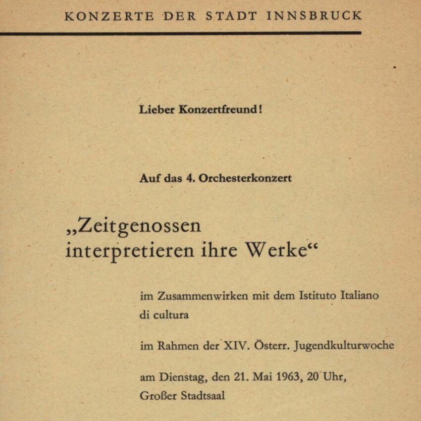 Concerto, Orchestra Haydn, Programma di sala, Innsbruck, 1962-1963