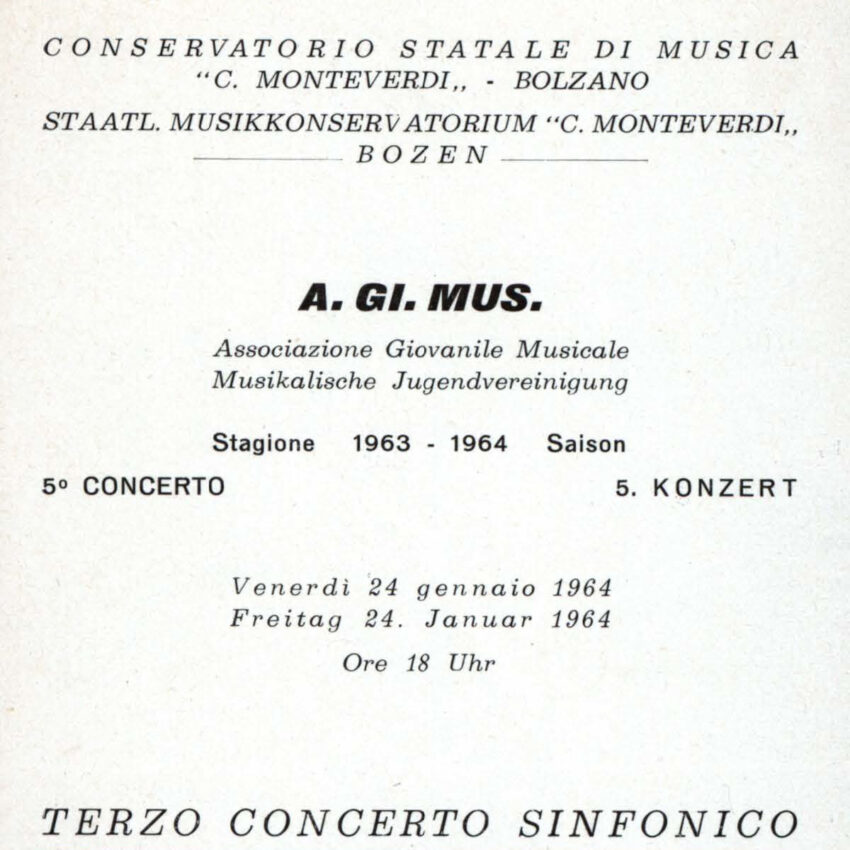 Concerto, Programma di sala, Orchestra Haydn, Bolzano, Bozen, 1963-1964