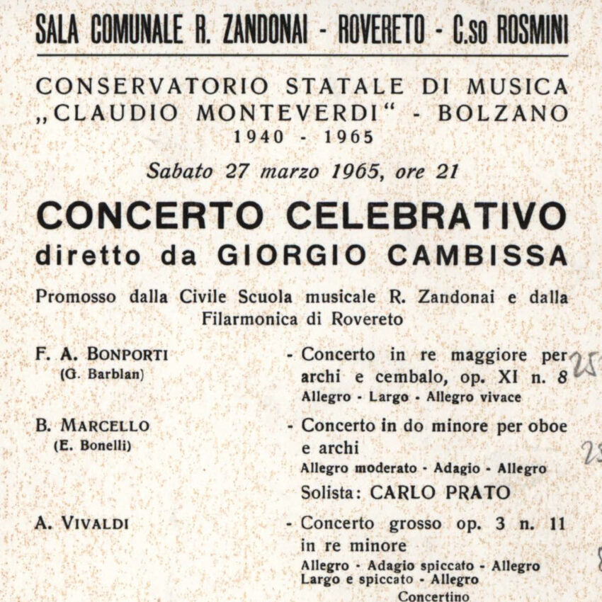 Concerto, Programma di sala, Orchestra Haydn, Rovereto, 1964-1965