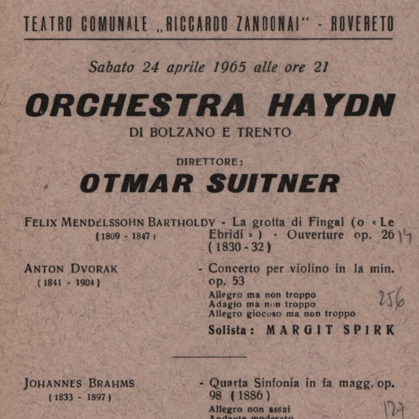 Concerto, Programma di sala, Orchestra Haydn, Rovereto, 1964-1965