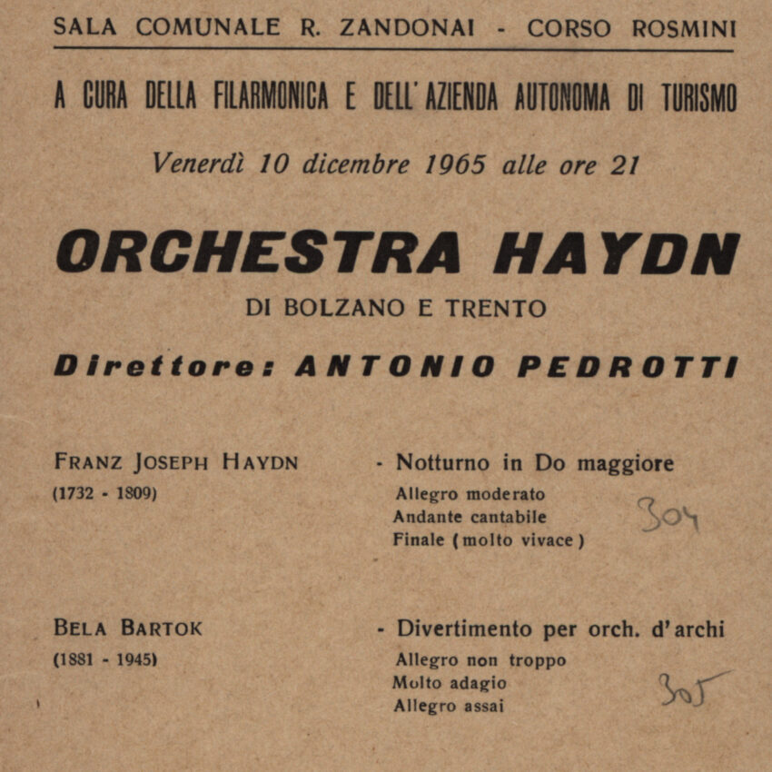 Concerto, Programma di sala, Orchestra Haydn, 1965-1966, Rovereto