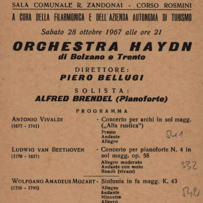 Concerto, Programma di sala, Orchestra Haydn, 1967-1968, Rovereto